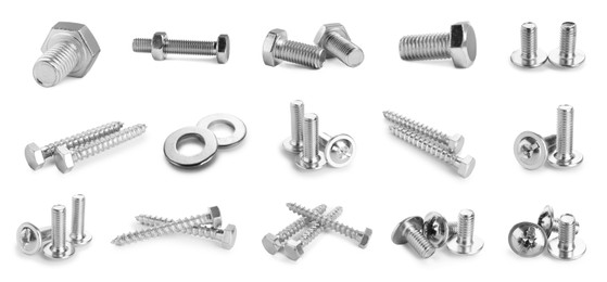 Image of Metal nuts, bolts and screws isolated on white, set