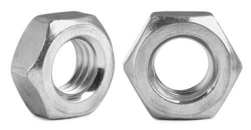 Image of Two metal hex nuts isolated on white