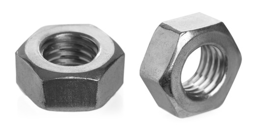 Image of Two metal hex nuts isolated on white