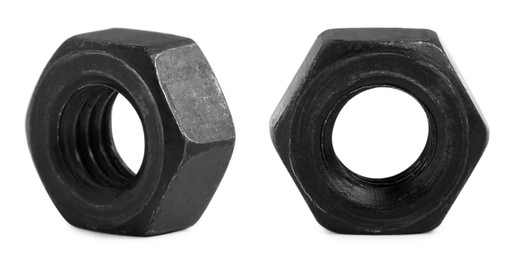 Image of Two metal hex nuts isolated on white