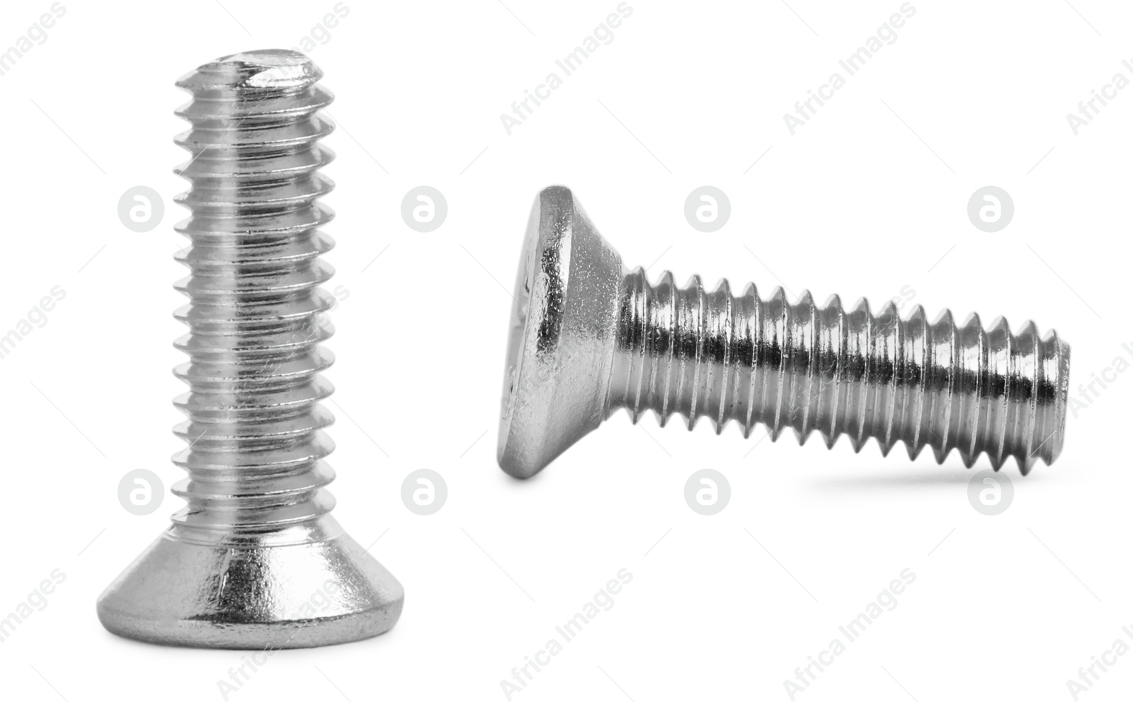 Image of Two metal machine screw bolts isolated on white