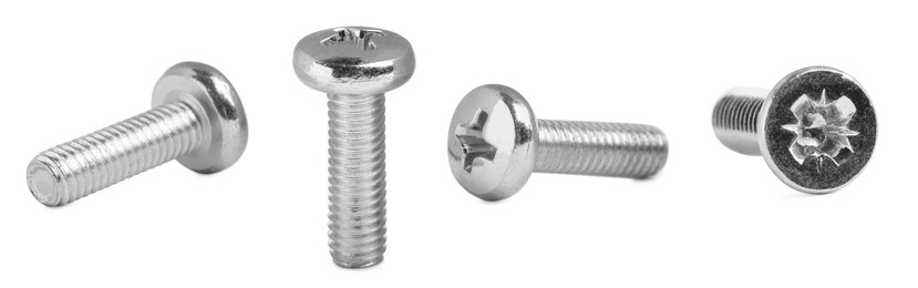 Image of Metal machine bolts isolated on white, set