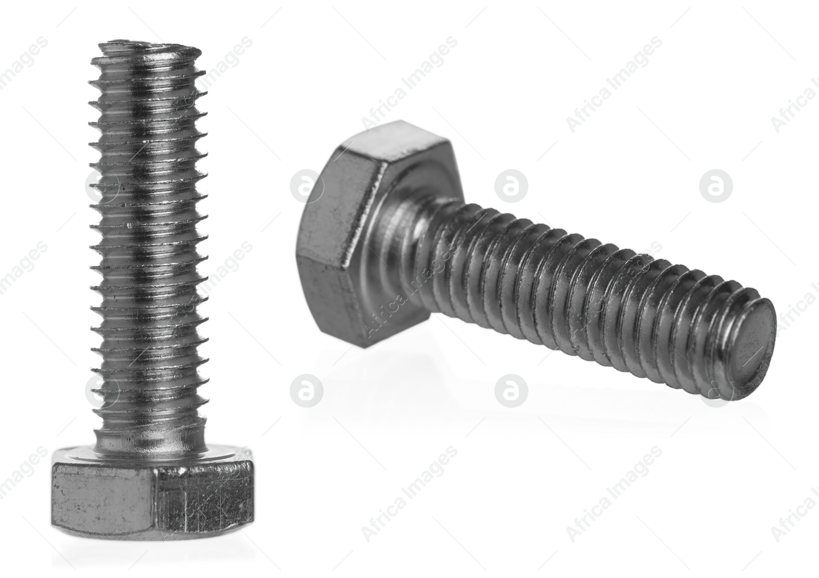 Image of Two metal hex bolts isolated on white
