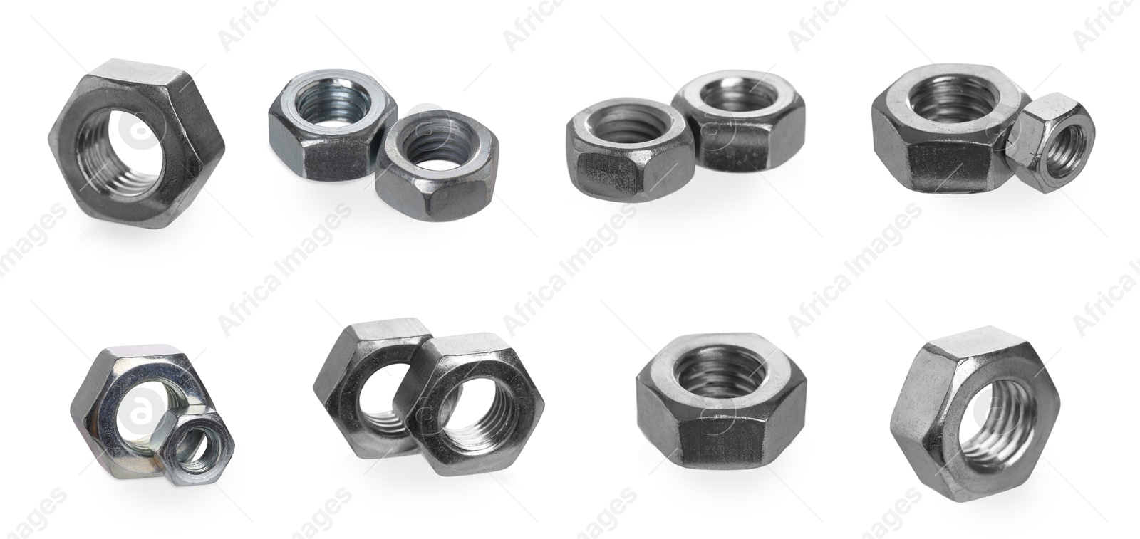 Metal hex nuts isolated on white, set Image of Metal hex nuts isolated on white, set