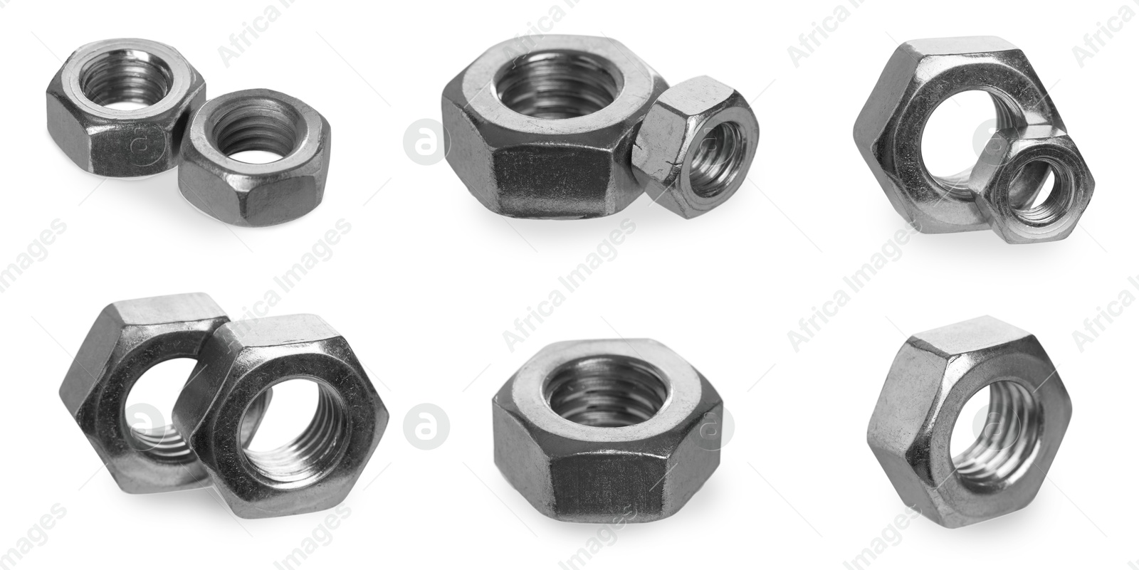 Metal hex nuts isolated on white, set Image of Metal hex nuts isolated on white, set