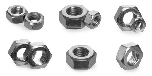 Image of Metal hex nuts isolated on white, set