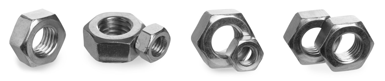 Image of Metal hex nuts isolated on white, set