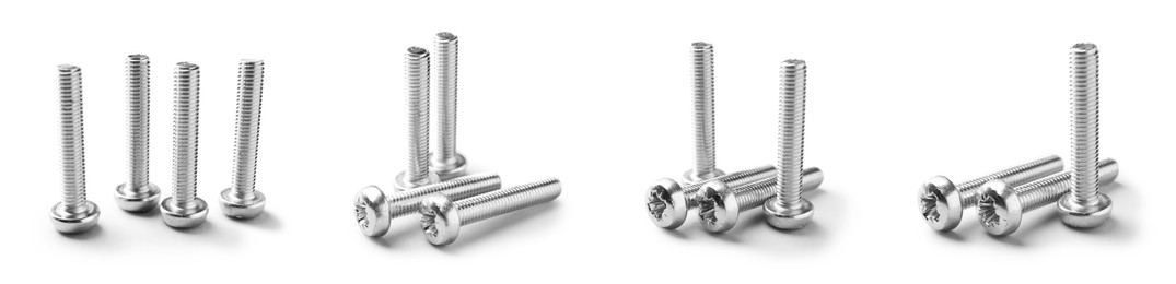 Image of Set of metal bolts isolated on white