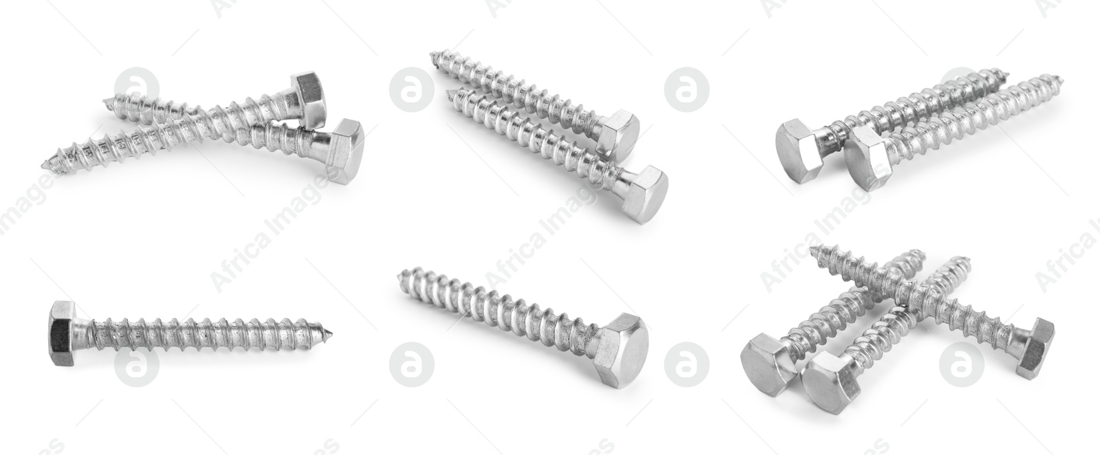 Image of Set of metal screws isolated on white
