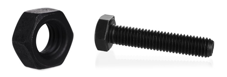 Image of Metal nut and bolt isolated on white