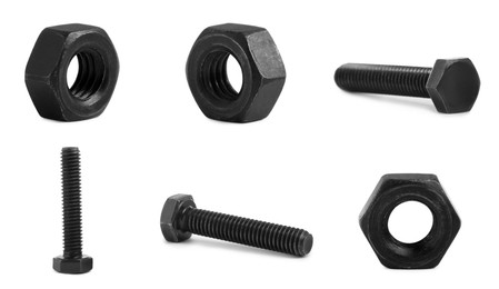 Image of Metal nuts and bolts isolated on white