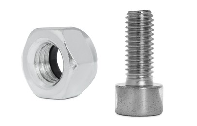 Image of Metal hex nut and socket bolt isolated on white