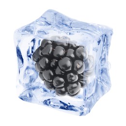 Image of Fresh blackberry in ice cube isolated on white