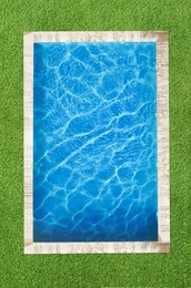 Image of Swimming pool surrounded by green grass, top view