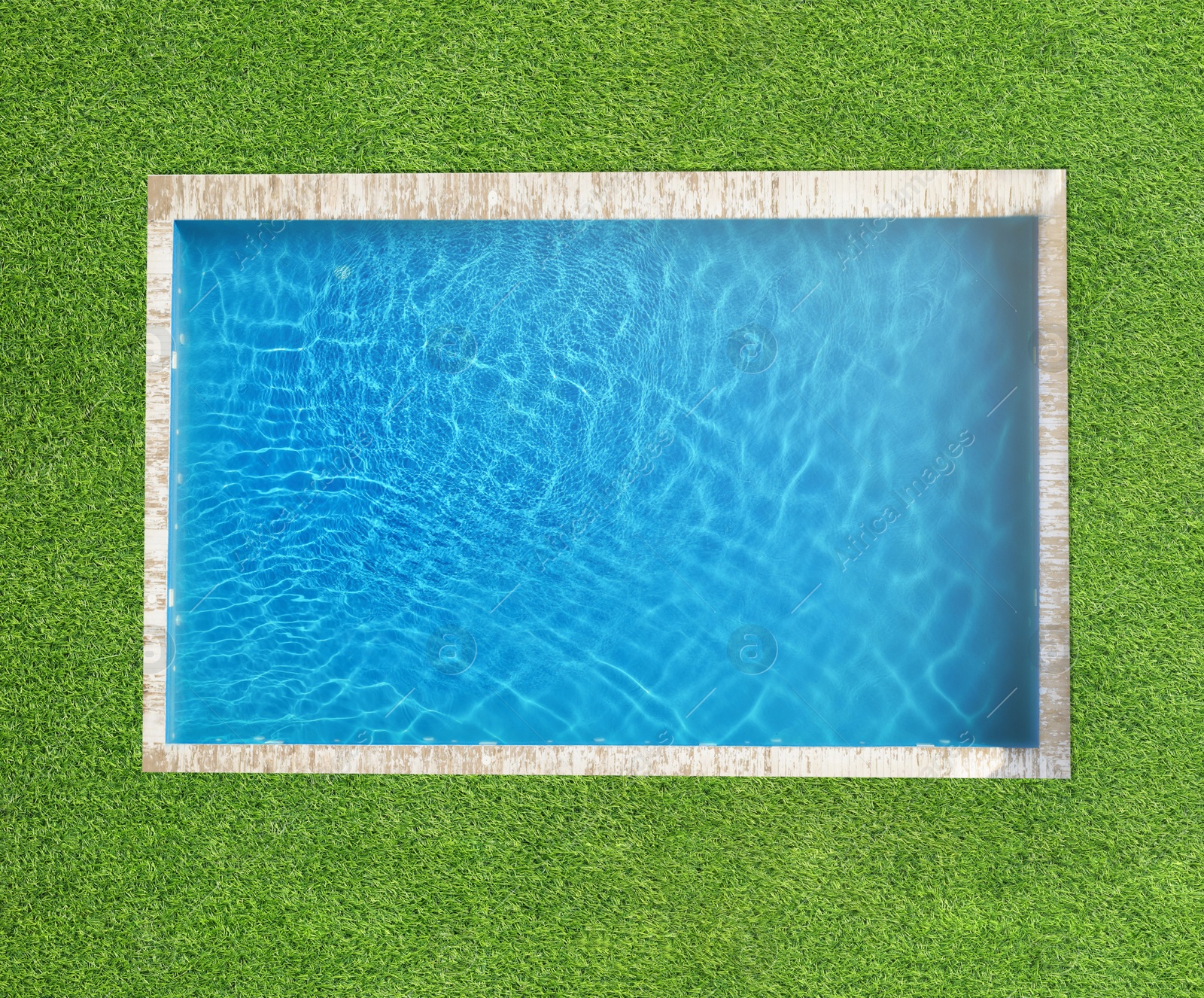Swimming pool surrounded by green grass, top view Image of Swimming pool surrounded by green grass, top view
