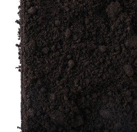 Photo of Fresh soil isolated on white, top view