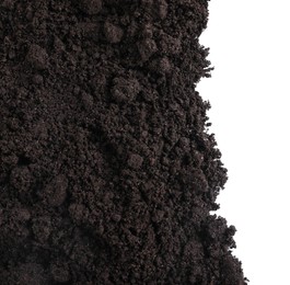 Photo of Fresh soil isolated on white, top view