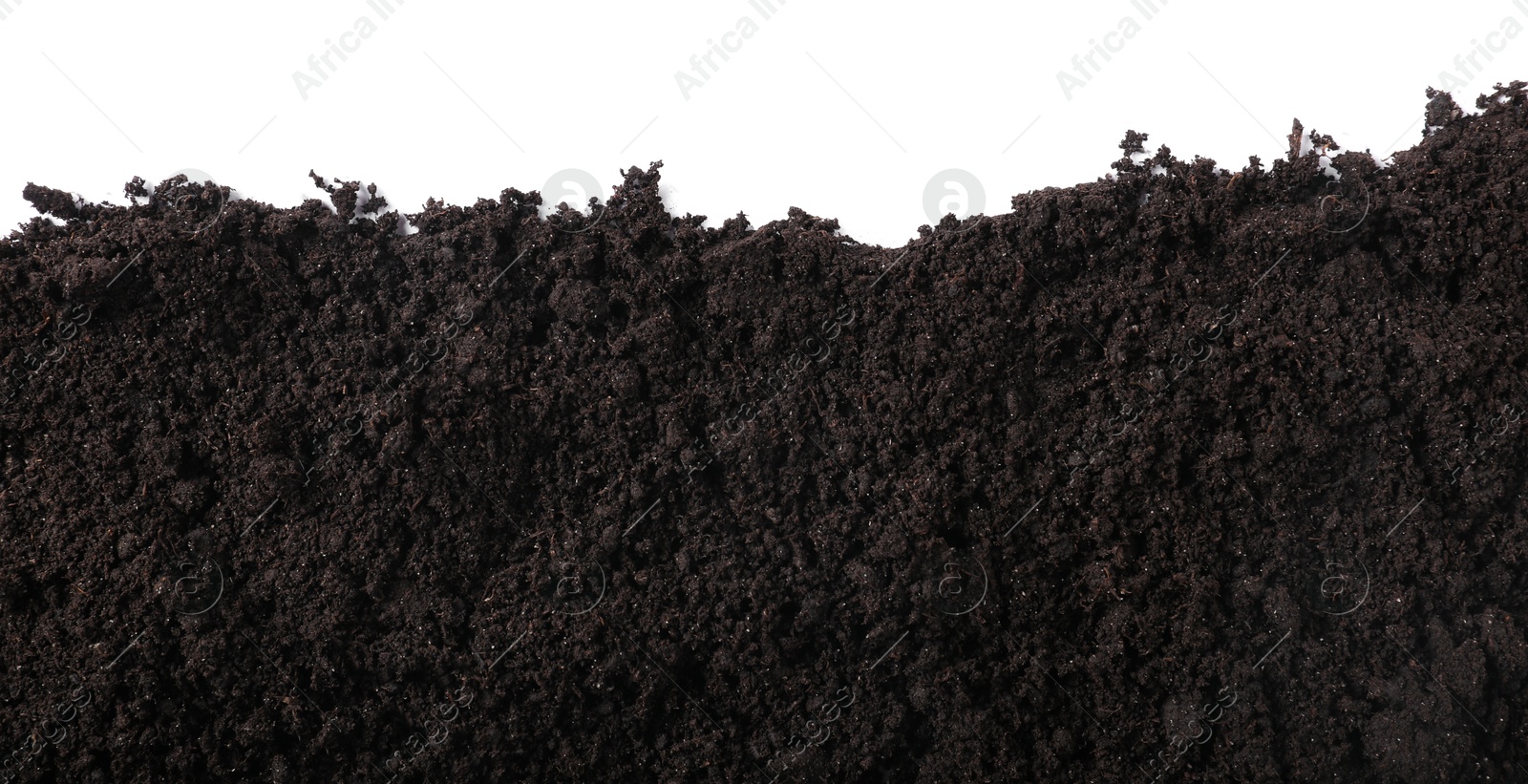Photo of Fresh soil isolated on white, top view