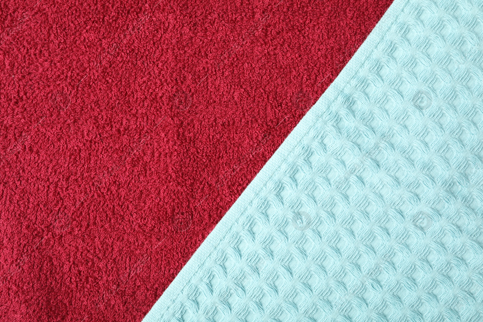 Photo of Terry and waffle towels as background, top view