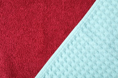 Photo of Terry and waffle towels as background, top view