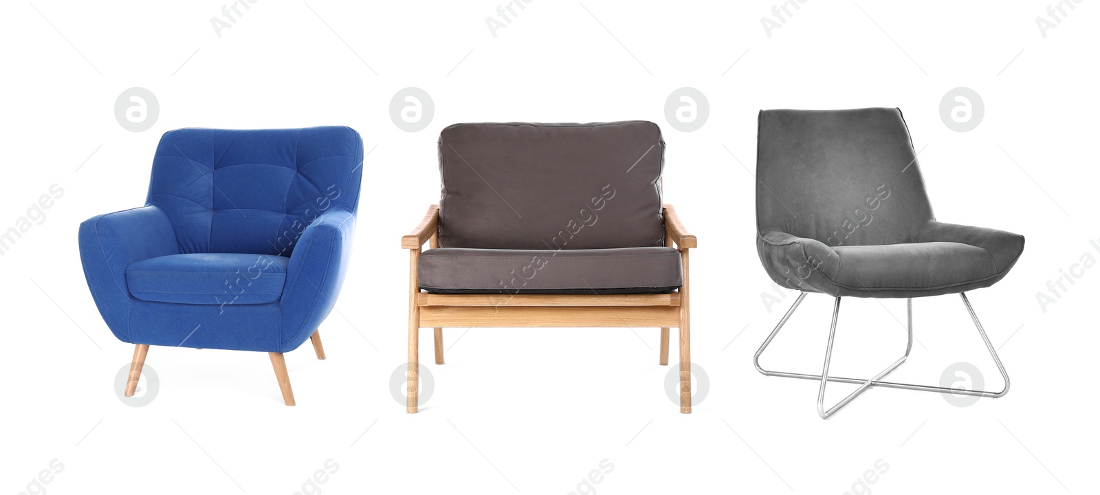 Image of Different chairs isolated on white, set. Stylish furniture