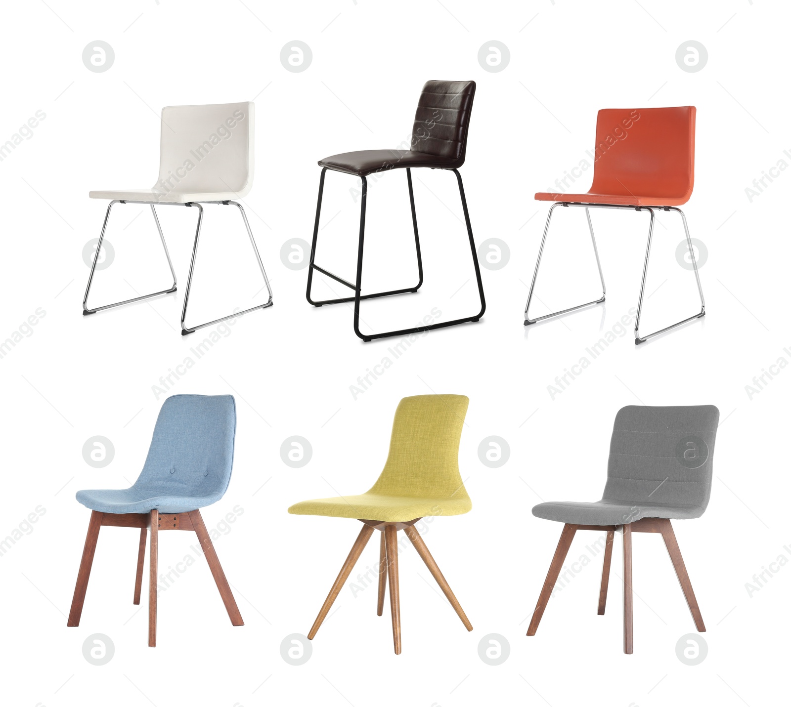 Image of Different chairs isolated on white, set. Stylish furniture