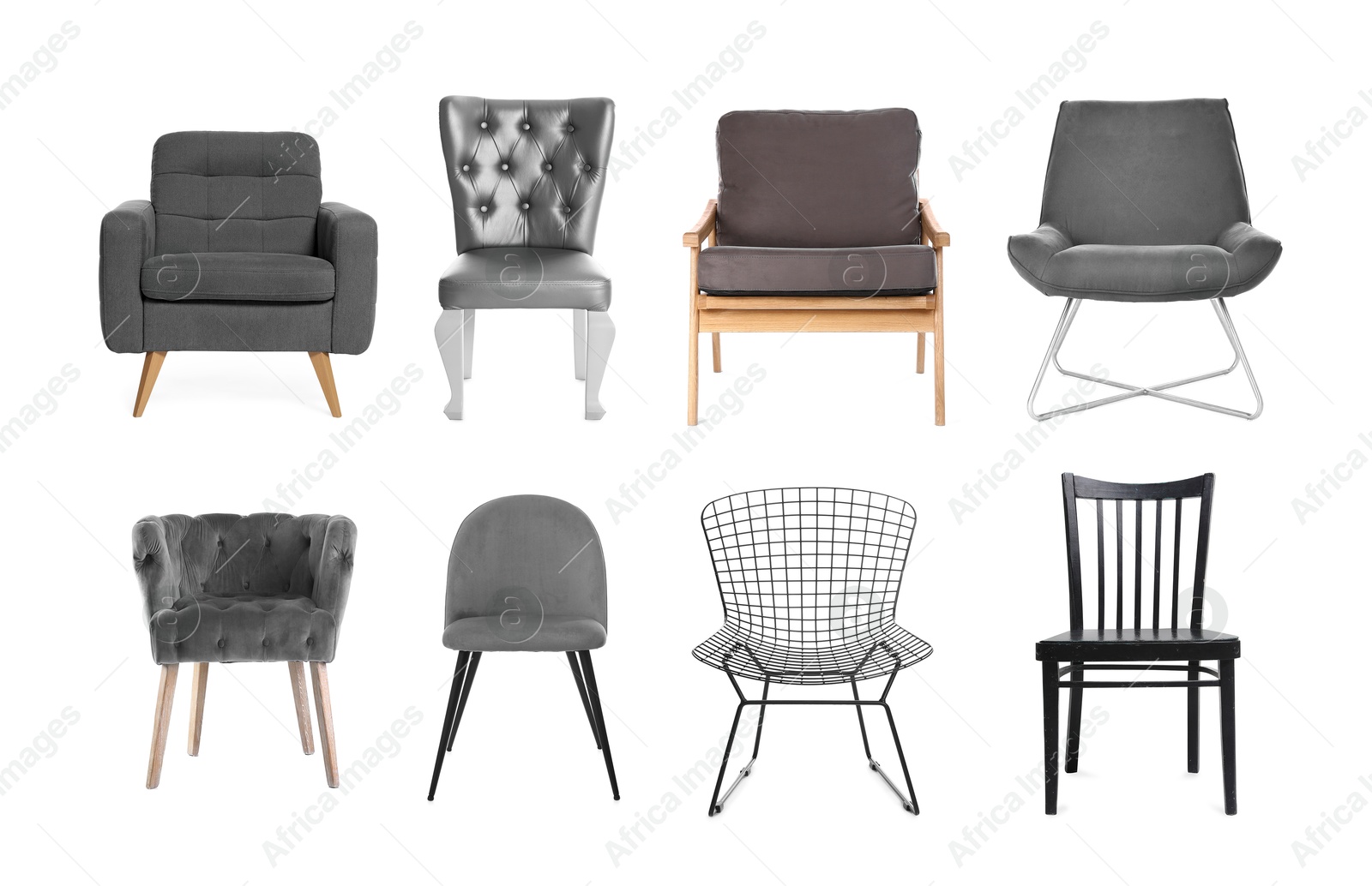 Image of Different chairs isolated on white, set. Stylish furniture