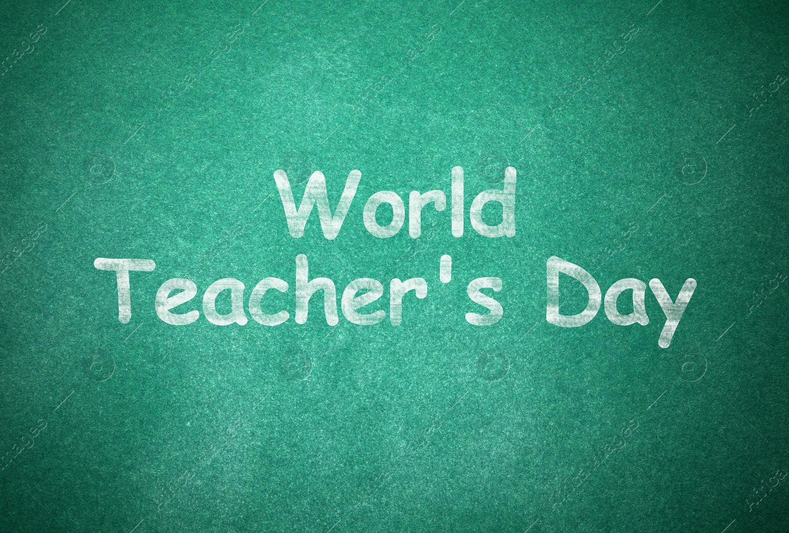 Image of Happy Teacher's Day greeting card. Text on green chalkboard