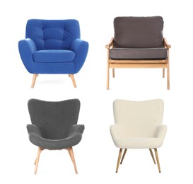 Image of Different chairs isolated on white, set. Stylish furniture