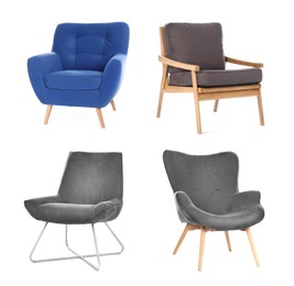 Image of Different chairs isolated on white, set. Stylish furniture