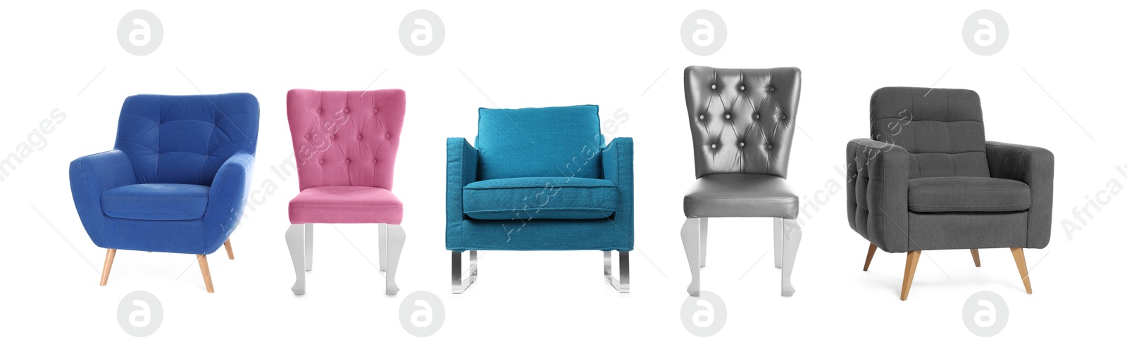 Image of Different chairs isolated on white, set. Stylish furniture