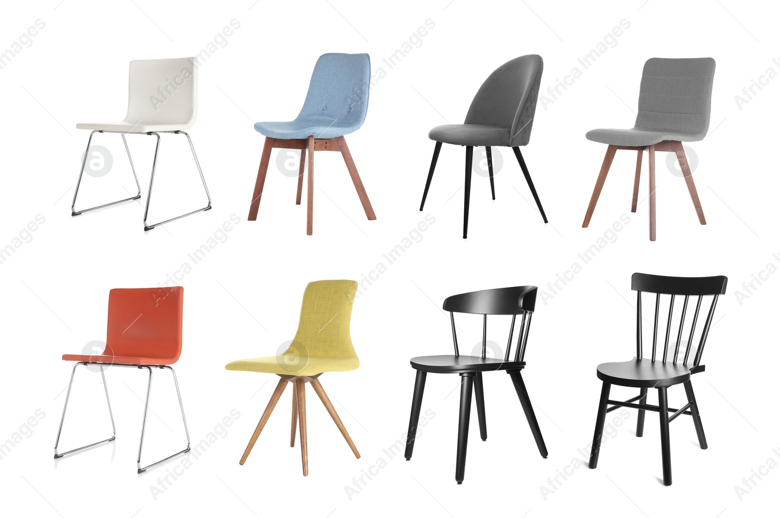 Image of Different chairs isolated on white, set. Stylish furniture