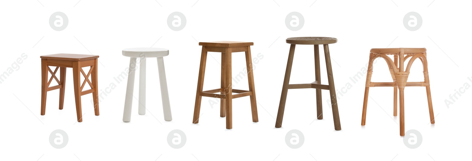 Different stools isolated on white, set. Stylish furniture Image of Different stools isolated on white, set. Stylish furniture