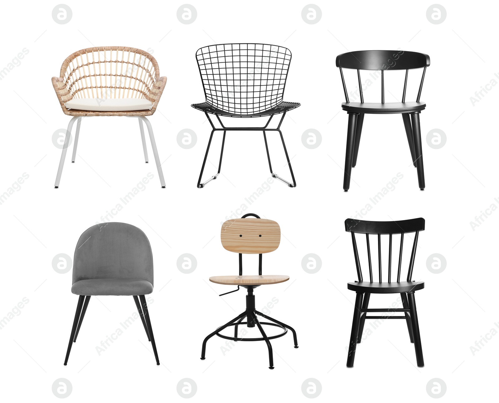 Image of Different chairs isolated on white, set. Stylish furniture
