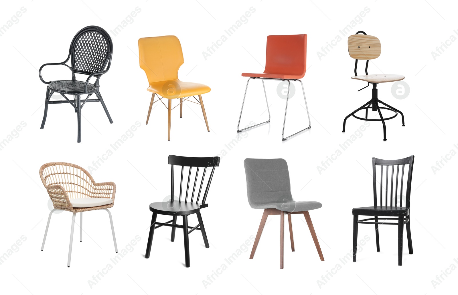 Image of Different chairs isolated on white, set. Stylish furniture