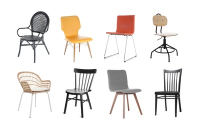 Image of Different chairs isolated on white, set. Stylish furniture