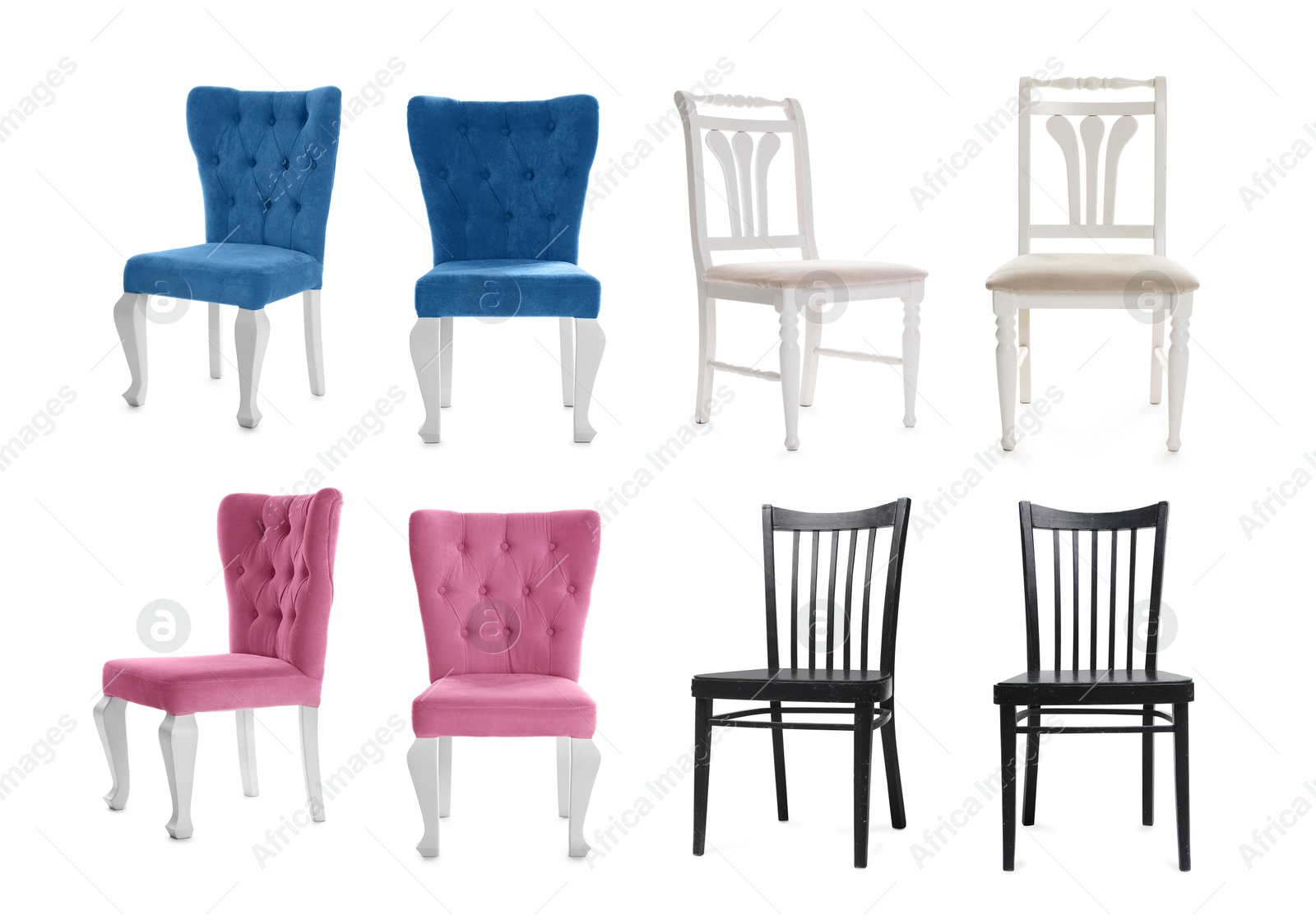 Image of Different chairs isolated on white, set. Stylish furniture