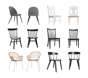 Image of Different chairs isolated on white, set. Stylish furniture