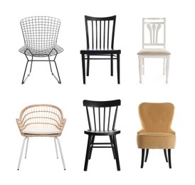 Image of Different chairs isolated on white, set. Stylish furniture
