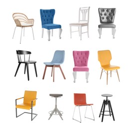 Image of Different chairs isolated on white, set. Stylish furniture