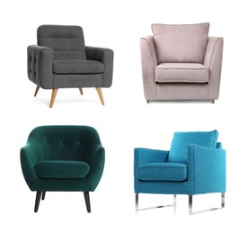 Image of Different chairs isolated on white, set. Stylish furniture