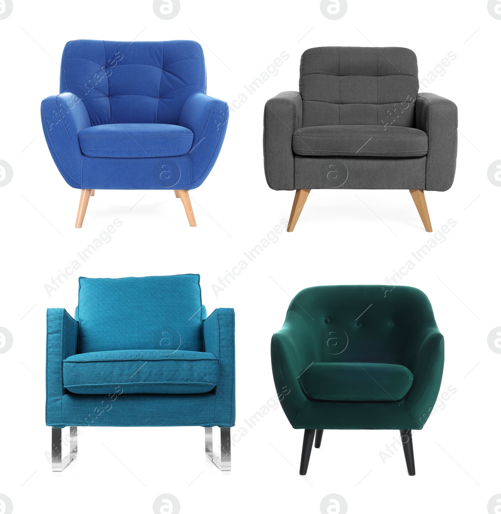 Image of Different chairs isolated on white, set. Stylish furniture