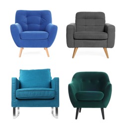 Image of Different chairs isolated on white, set. Stylish furniture