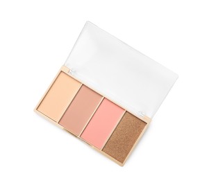 Photo of Beautiful contouring palette isolated on white, top view
