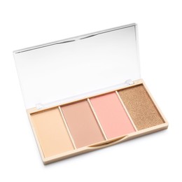 Photo of Beautiful contouring palette with blush and bronzer isolated on white