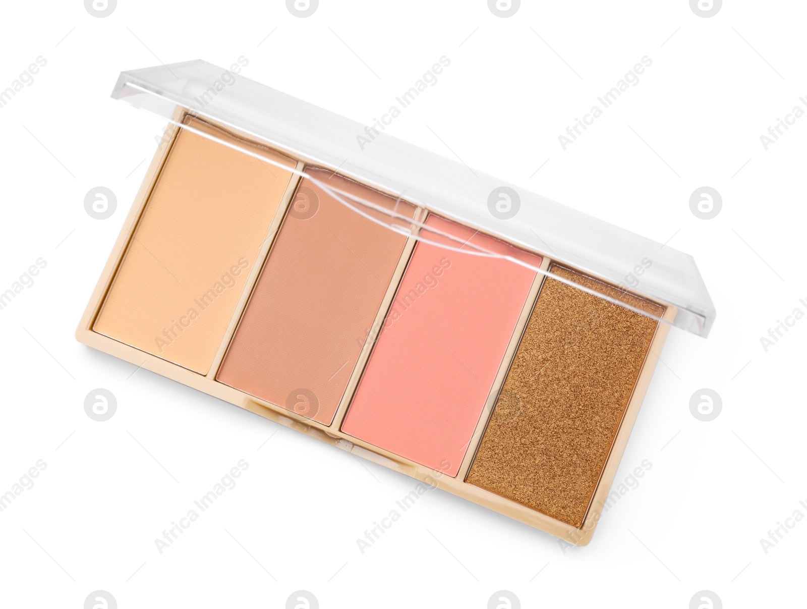 Photo of Beautiful contouring palette isolated on white, top view