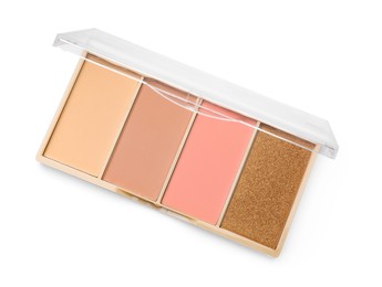 Photo of Beautiful contouring palette isolated on white, top view