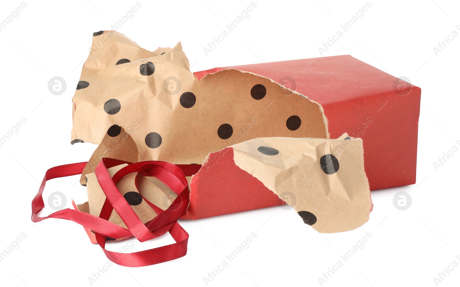 One unwrapped gift box isolated on white Photo of One unwrapped gift box isolated on white