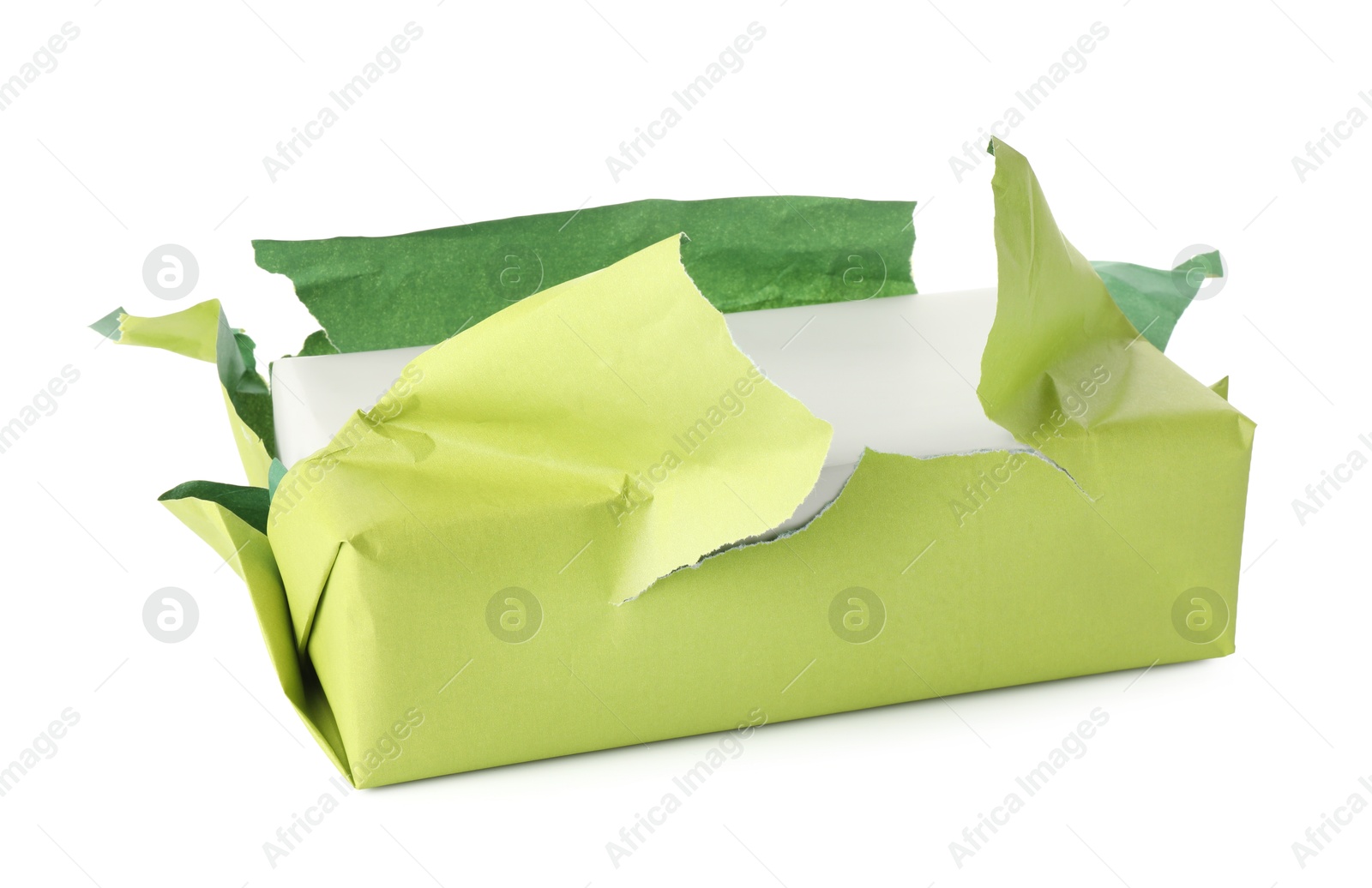 Photo of One unwrapped gift box isolated on white