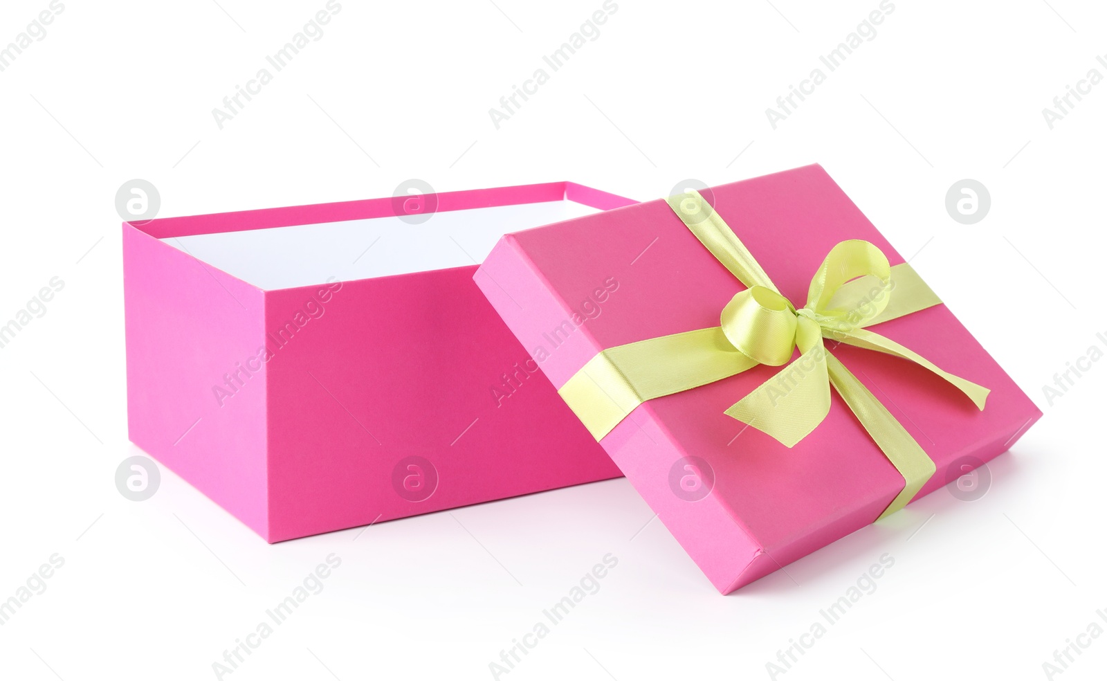 Photo of One opened gift box isolated on white